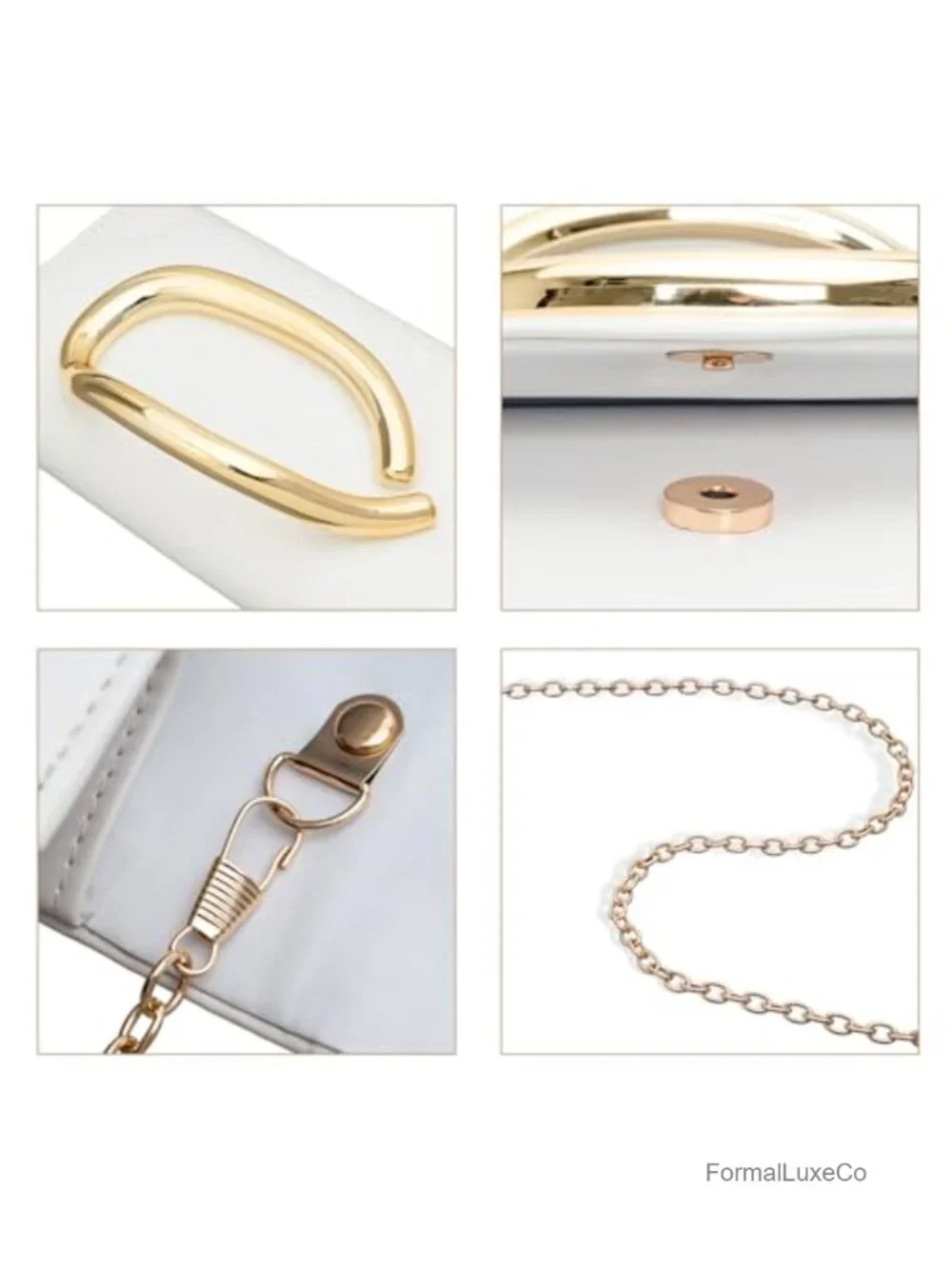 Vegan Leather Clutch Purse with 3D Gold Acrylic Handle & Chain, Formal Evening